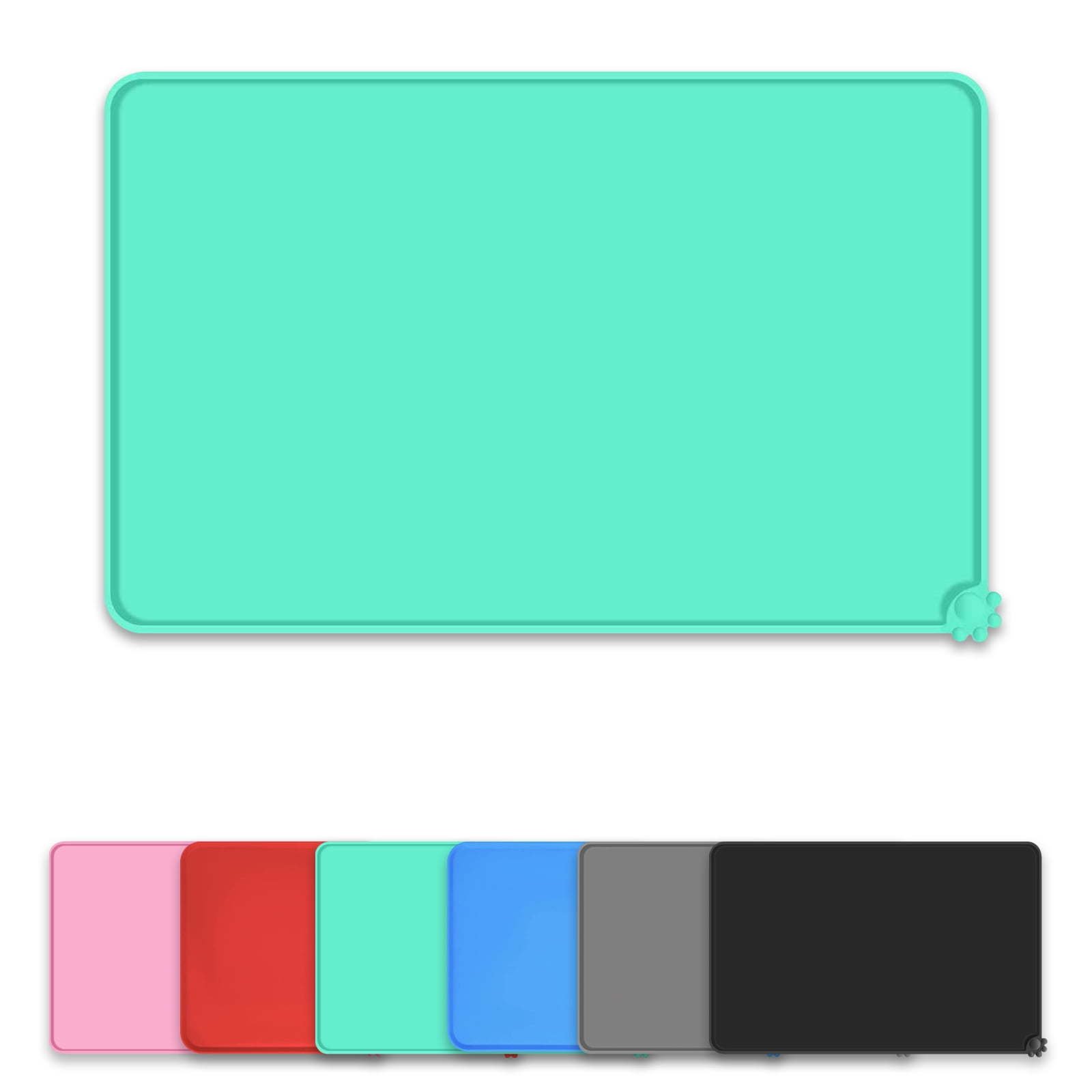 Dog Food Mat, Silicone Dog Cat Bowl Mat, Waterproof Pet Feeding Mat for Small Pet, Green (18.5" x 11.5") Dog Food Mat, Silicone Dog Cat Bowl Mat, Waterproof Pet Feeding Mat for Small Pet, Green (18.5" x 11.5")