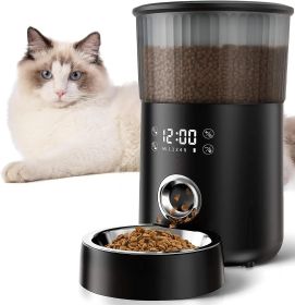 Automatic Cat Feeder with Timer 135 Oz, Black Automatic Dog Feeder with Timer, Voice Recorder 4L