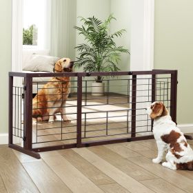 38"-71" Adjustable Wooden Pet Gate for Dogs, Indoor Freestanding Dog Fence for Doorways, Stairs, Deep Brown