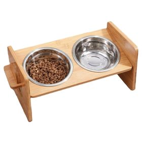 Bamboo Double Dog Raised Bowls 15 Degree Tilt Elevated Dog Bowls with 4 Adjustable Heights 2 Stainless Steel Bowls Pet Feeder for Dogs Cats Rabbits