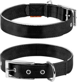 Nylon Reflective Dog Adjustable Dog with Metal Buckle Heavy Duty Small Medium Large Dogs Puppy Large 18-22 inch Neck Black