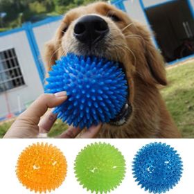 Pet Dog Toys Cat Puppy Sounding Toy Polka Squeaky Tooth Cleaning Ball TPR Training Pet Teeth Chewing Toy Thorn Balls Accessories (Color: Blue)