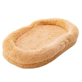 Washable Fluffy Human Dog Bed with Soft Blanket and Plump Pillow (Color: Brown)